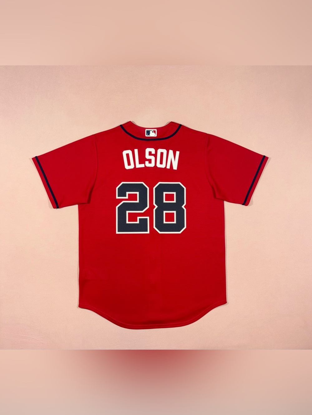 Men’s Nike Atlanta Braves #28 Matt Olson MLB Jersey Red Size MEDIUM